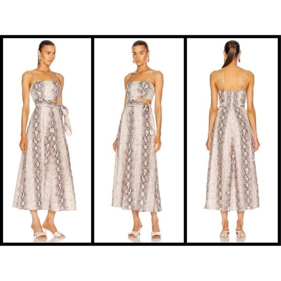 💕ZIMMERMANN💕 Bellitude Cutout Snake-Print Linen Midi Dress US 10 NWT - Picture 7 of 17